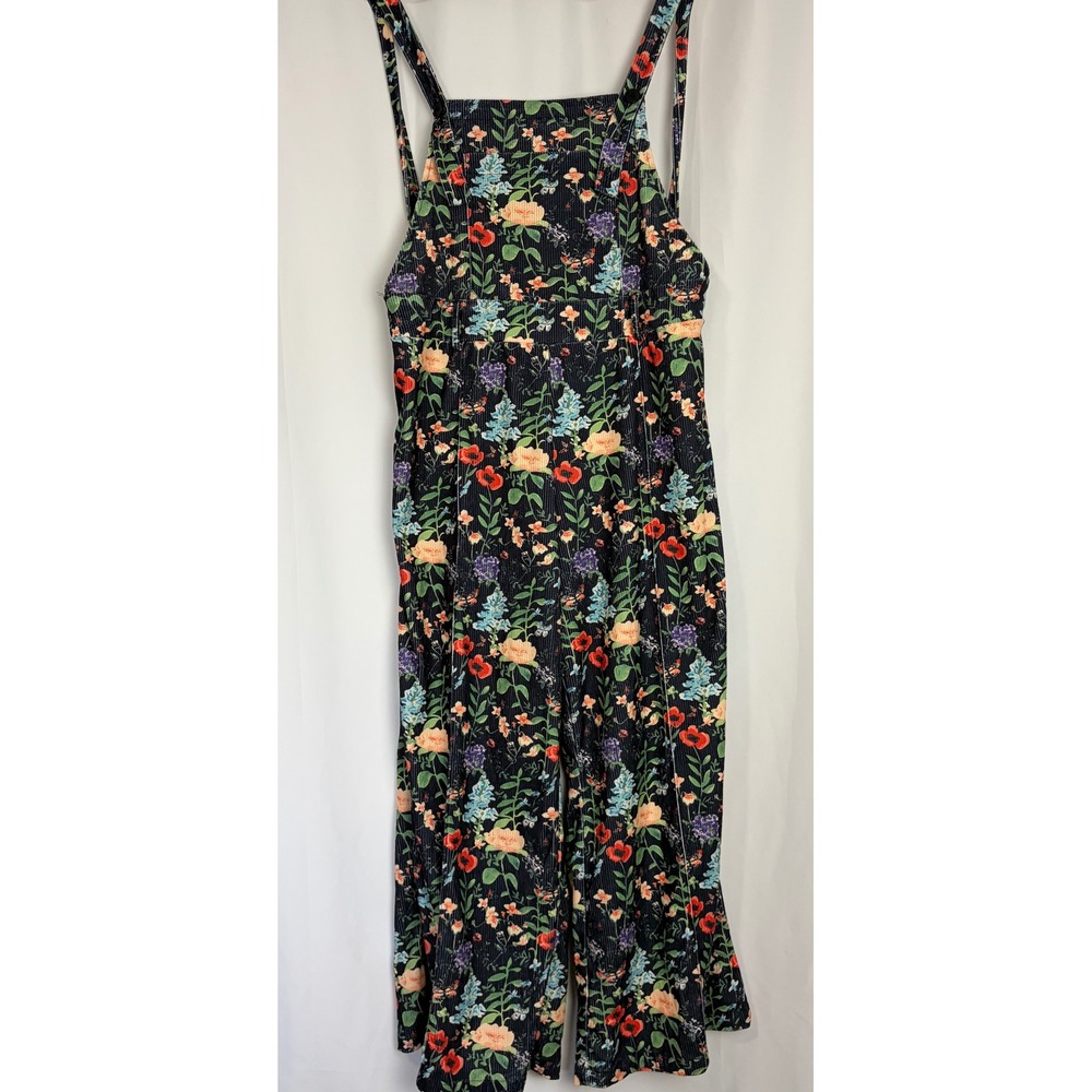 Floral Corduroy Overalls Wide Leg Cottagecore Multi Color Botanical Print 2XL